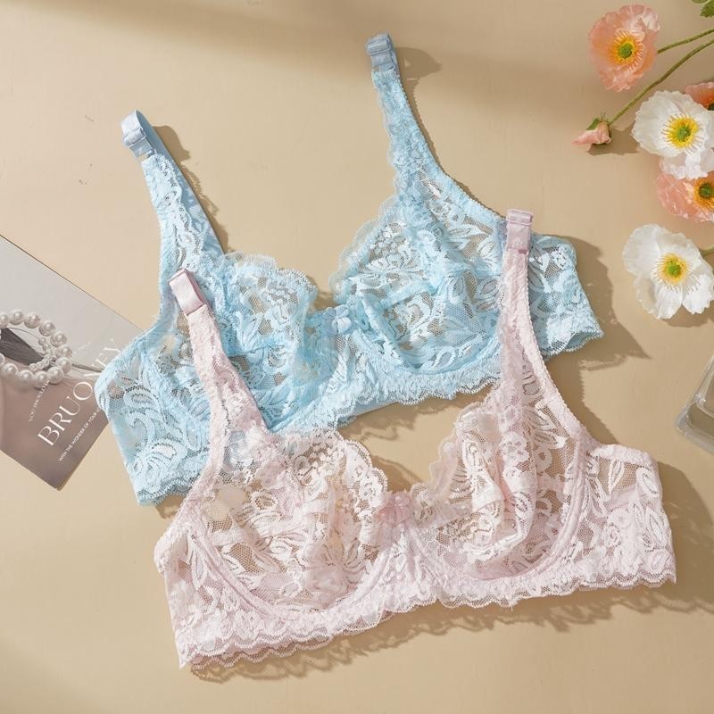 Mô tả ECMN Bộ áo ngực và quần lót ren một lớp gợi cảm rỗng dành cho nữ cỡ lớn Áo ngực nâng ngực không đệm - 6