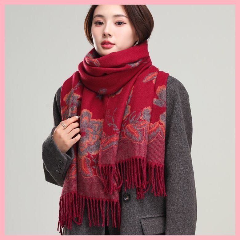 Khăn quàng cổ cao cấp Khăn choàng Cashmere nữ mùa thu đông Khăn choàng len hai mặt hai màu sử dụng kép mùa đông