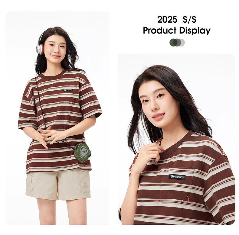 Mô tả Váy sọc nữ CAMEL CROWN Váy Polo dáng rộng tay ngắn khí chất - 4