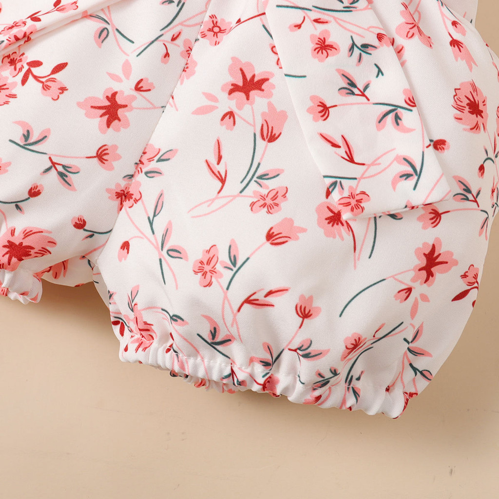 Mô tả Bộ áo liền quần tay thêu lông tơ 3 mảnh cho bé gái mùa hè + Quần short in hoa + Băng đô - Bộ trang phục dễ thương thông thường - 8