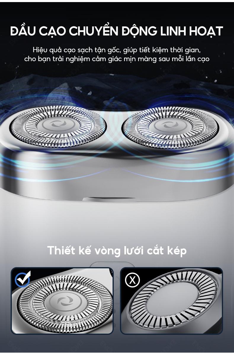 Mô tả Máy cạo râu Enchen Mini Pro - chống nước - lưỡi dao tự mài - lưới kép linh hoạt - BH 6 tháng - 4