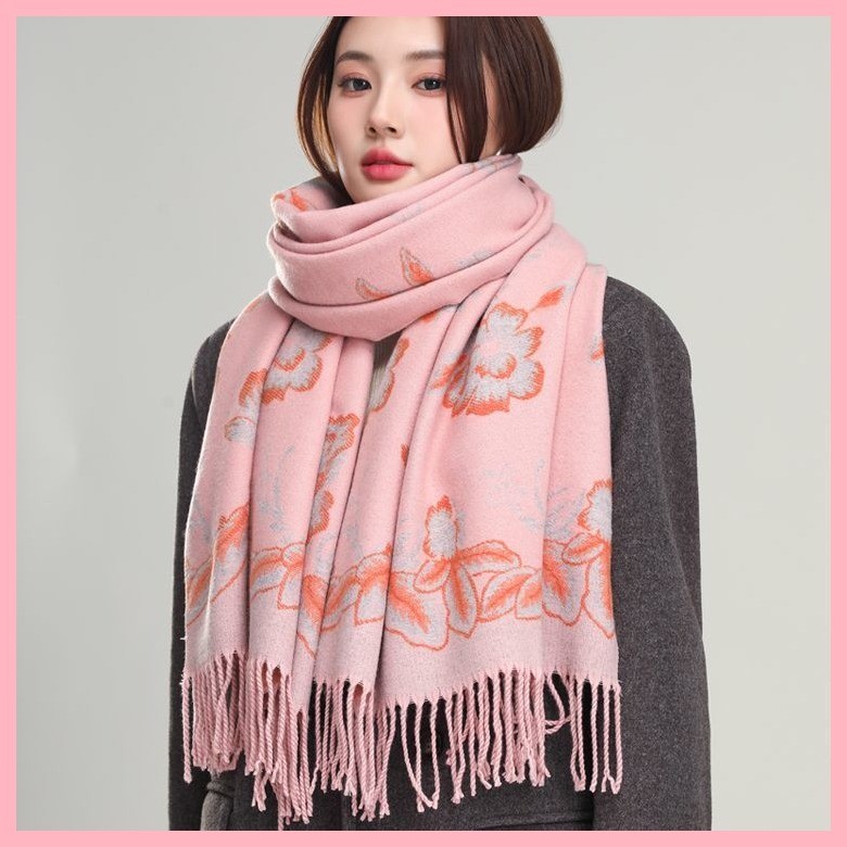 Khăn quàng cổ cao cấp Khăn choàng Cashmere nữ mùa thu đông Khăn choàng len hai mặt hai màu sử dụng kép mùa đông
