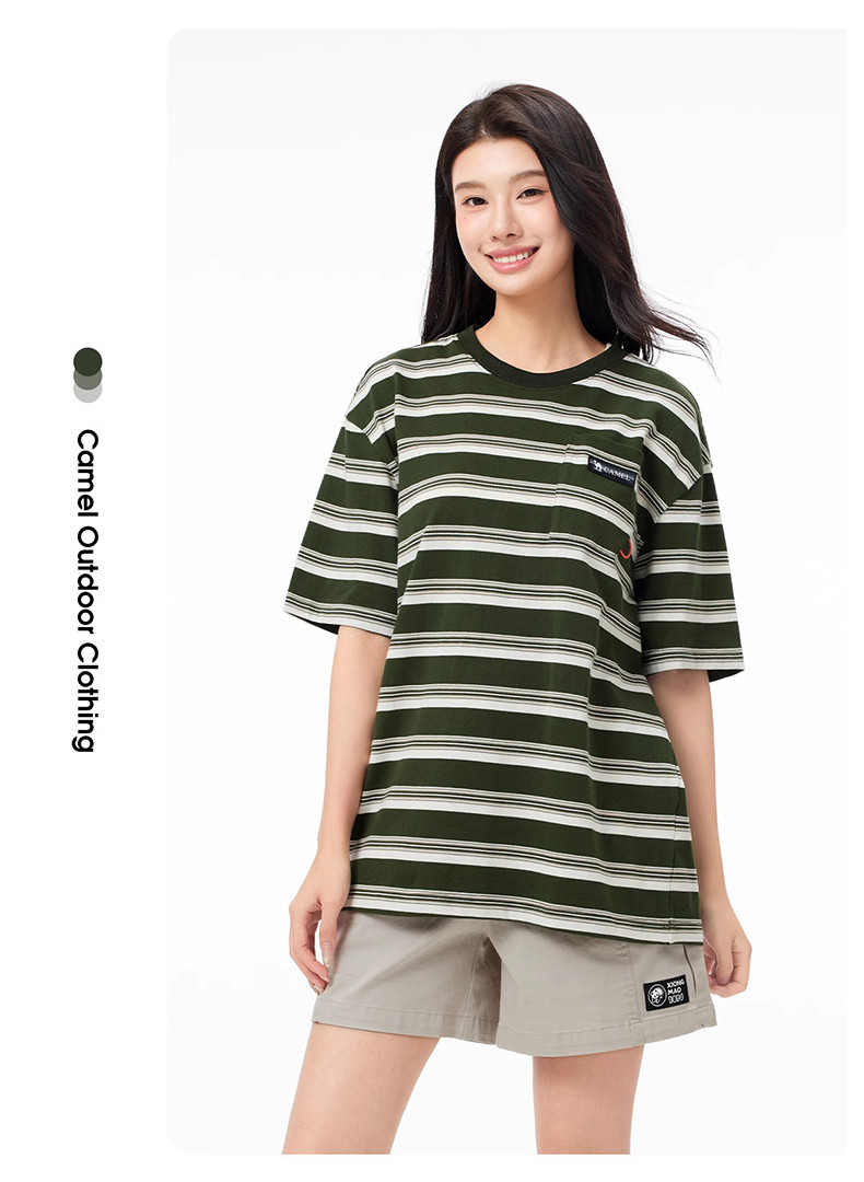 Mô tả Váy sọc nữ CAMEL CROWN Váy Polo dáng rộng tay ngắn khí chất - 3