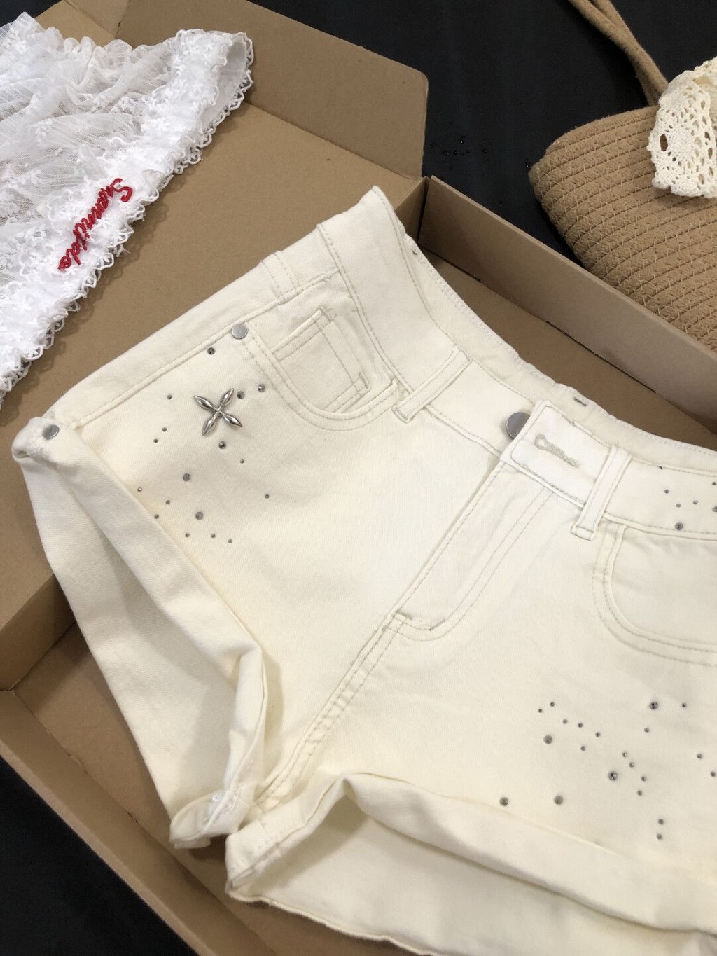 Lan ~ Quần Short Denim Chữ A Nữ, Phong Cách Phương Tây, Co Dãn Mỏng, Thích Hợp Mùa Hè
