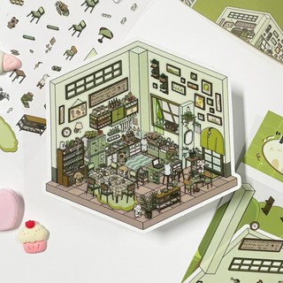 Enwei 4 Cái [Life Party Series] Nhãn dán cảnh quan ba chiều 3D Phim hoạt hình Nhãn dán trang trí cảnh thu nhỏ thủ công