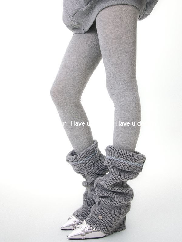 Have u desgin Đầu Xuân Khói Xám Thời Trang Màu Xám Series Vẫn Phong Cách Sang Trọng Màu Trơn Dệt Kim Quần Legging Quần Nữ ins Hợp Thời Trang