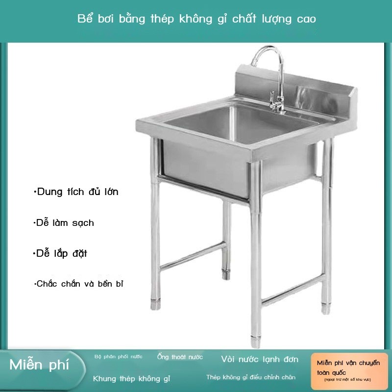 [Hàng có sẵn/Ảnh thật] Bồn rửa inox thương mại đơn đôi ba khe có giá đỡ ...