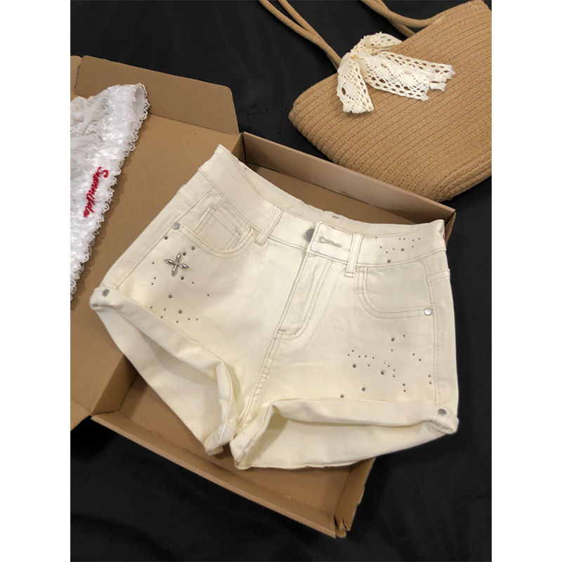 Lan ~ Quần Short Denim Chữ A Nữ, Phong Cách Phương Tây, Co Dãn Mỏng, Thích Hợp Mùa Hè