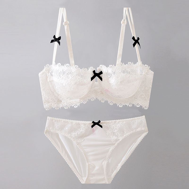 Bộ Đồ Lót Ren Đỏ Gợi Cảm, Trong Suốt, Half Cup - Chống Chảy Xệ, Tạo Hình Nhỏ Gọn