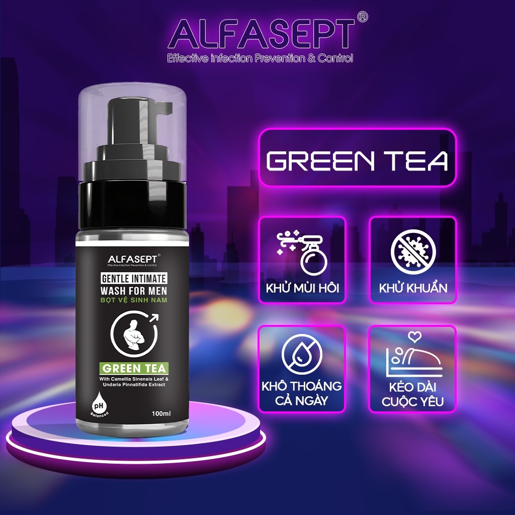 Mô tả Bọt Vệ Sinh Nam ALFASEPT Intimate Wash Hương Nước Hoa Green Tea Tươi Mát Giúp Ngăn Ngừa Vi Khuẩn, 100ml - 1