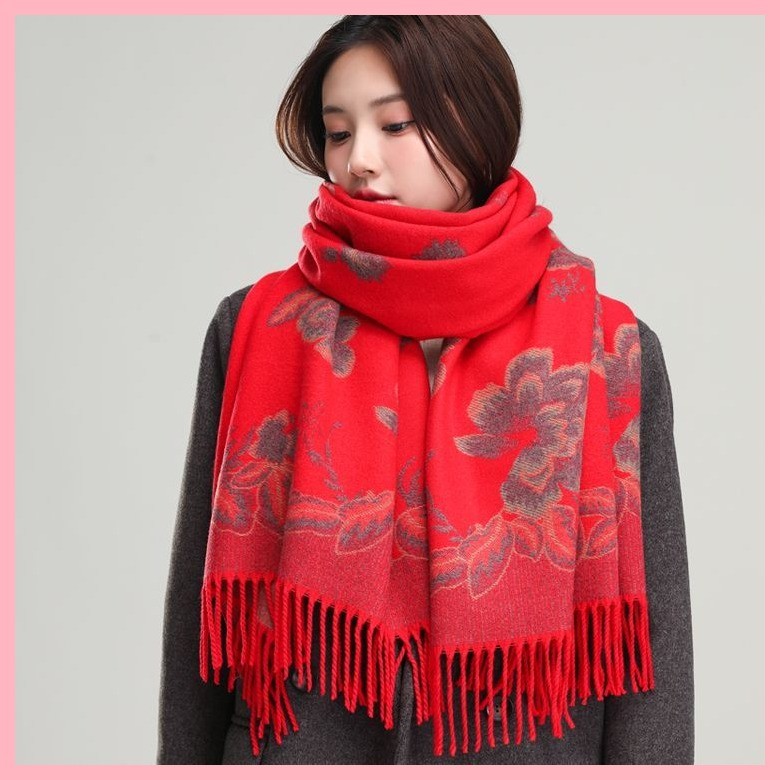 Khăn quàng cổ cao cấp Khăn choàng Cashmere nữ mùa thu đông Khăn choàng len hai mặt hai màu sử dụng kép mùa đông