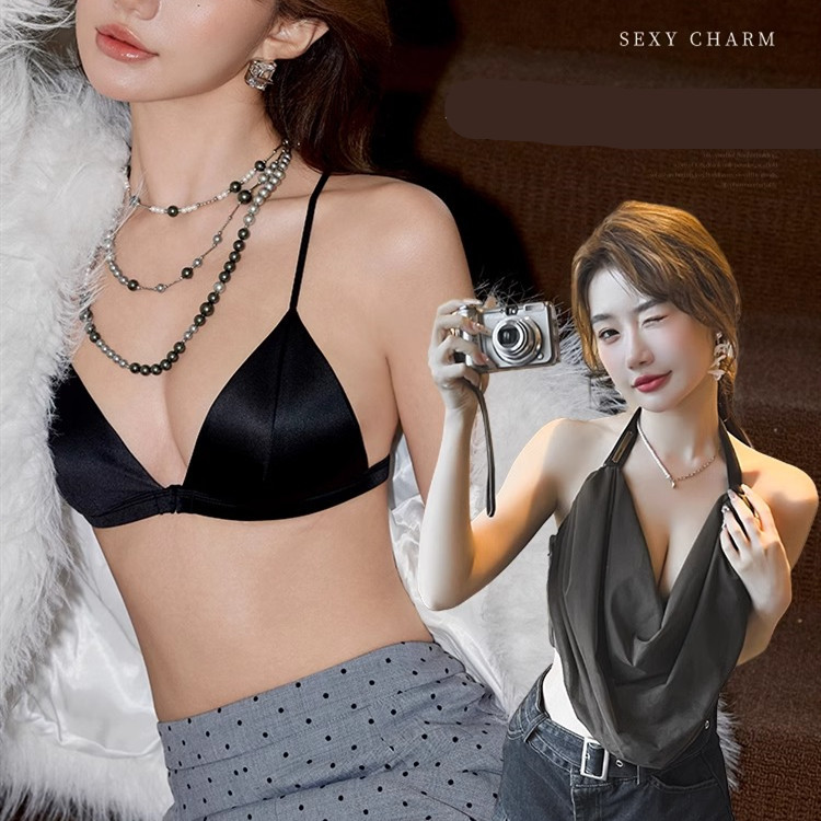Nữ Ngực Nhỏ Tập Hợp Áo Ngực Nút Trước Quần Lót Không Vòng Thép Mỏng Đệm Thanh Niên Cô Gái Quần Lót