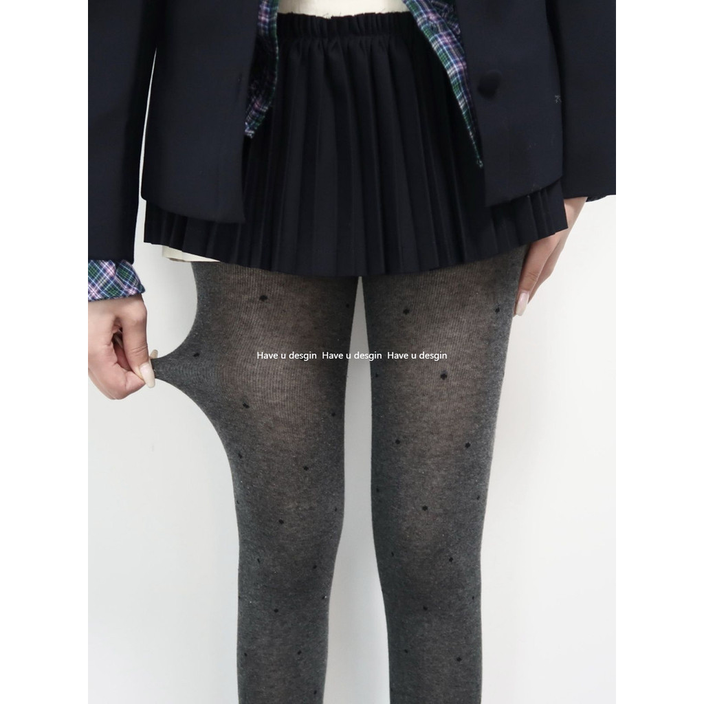 Have u desgin Thu Đông Khói Xám Chấm Bi Jacquard JK Quần Nữ Dày Nhẹ Xám Quần Legging Ngọt Trắng Legging