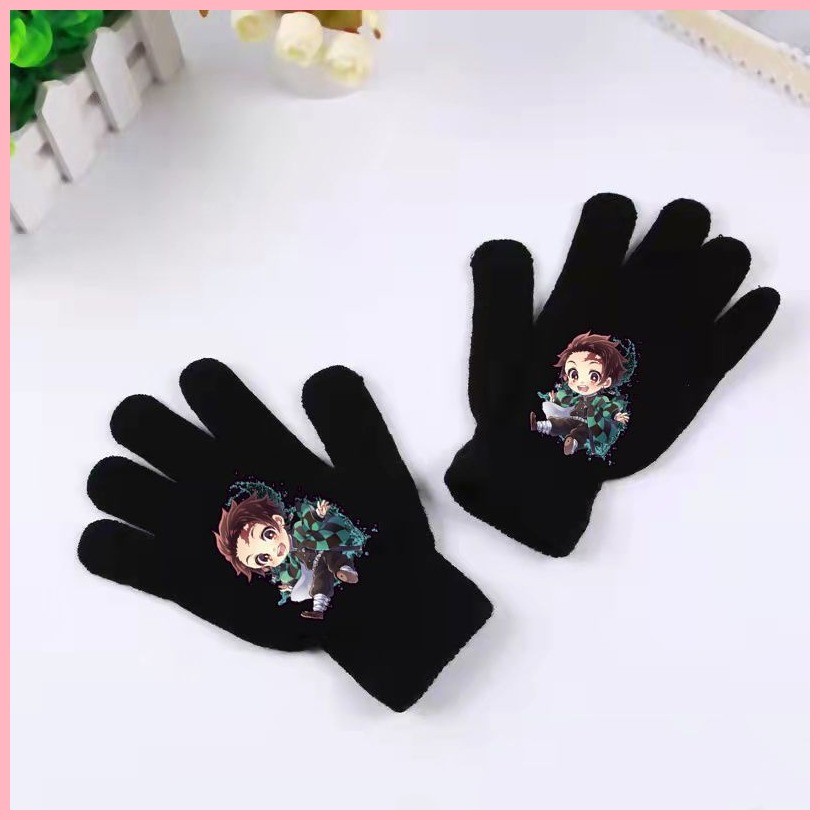 Găng Tay Găng Tay Anime Dệt Kim Full-Finger Găng Tay Chia Ngón Tay Demon Slayer Nezuko Bướm Ninja Antifreeze Thời Trang Hợp Thời Trang Win