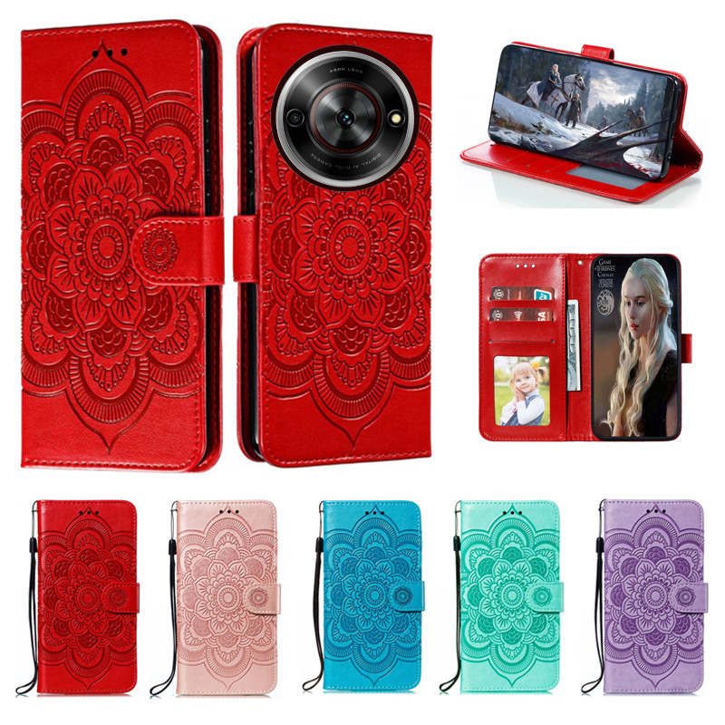 Emboss Hoa Da Ốp Lưng Điện Thoại ZTE Blade A75 5G Datura Ví Flip Book Case Cover Funda
