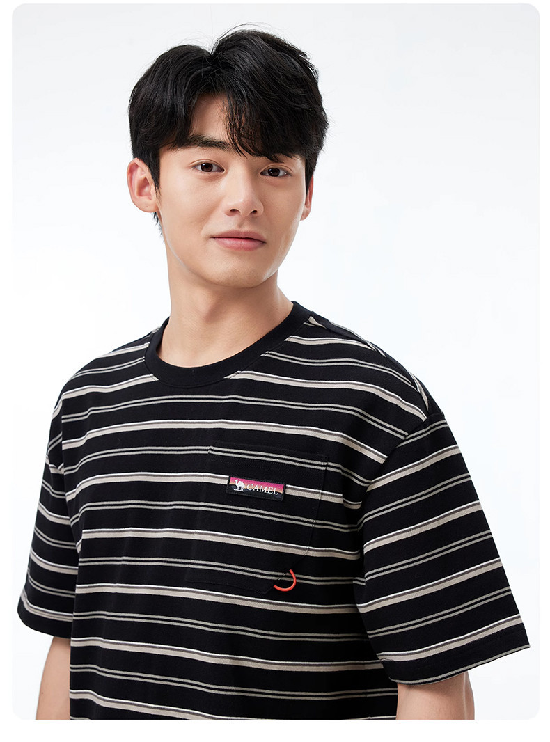 Mô tả CAMEL CROWN Sọc Quần Áo Nam Tính Khí Ngắn Tay Rời Top Áo polo Thường Ngày - 3