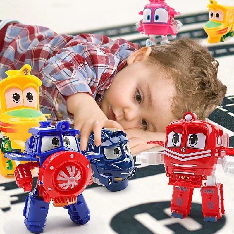 Robot Trains Transformation Anime Figures PVC RT Kay Alf Duke Train Car Robot Family Figure Toys for kids