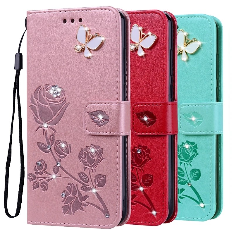 Kim Cương Dập Nổi In Hoa Hồng Ốp Lưng Điện Thoại Tecno Camon 40 Pro 5G 4G CM7 CM6 CM5 Sách Da PU Full Silicone Cover