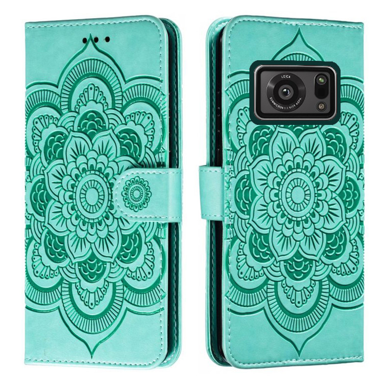 Emboss Hoa Da Ốp Lưng Điện Thoại Sharp Aquos R6 SH-51B Datura Ví Lật Sách Bao Funda