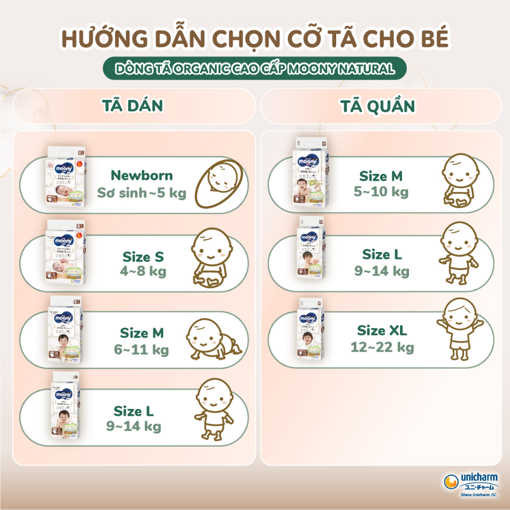 Mô tả Tã dán Moony Natural/ Moony Dịu Nhẹ siêu cao cấp NB62+4/S58+2/M46/L38 - 2