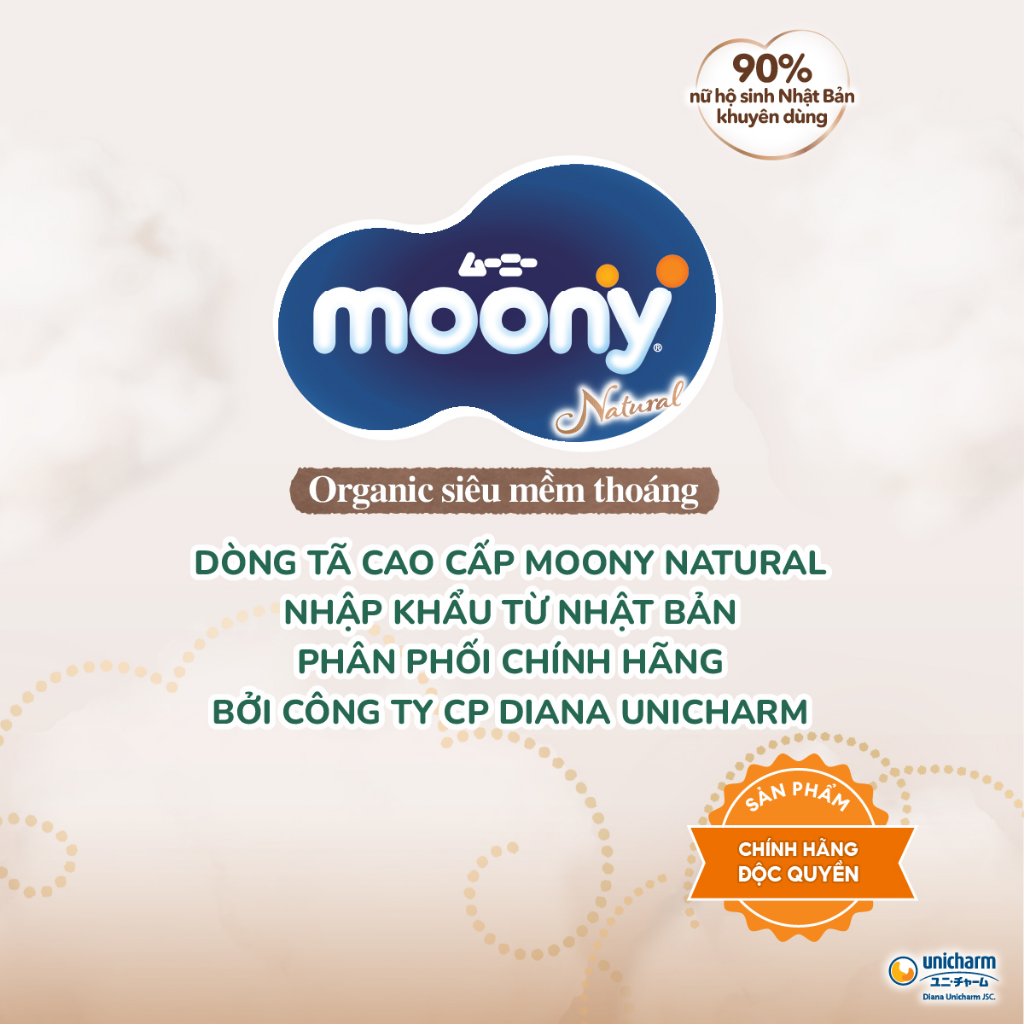 Mô tả Tã dán Moony Natural siêu cao cấp NB62+4/S58+2/M46/L38 - 9