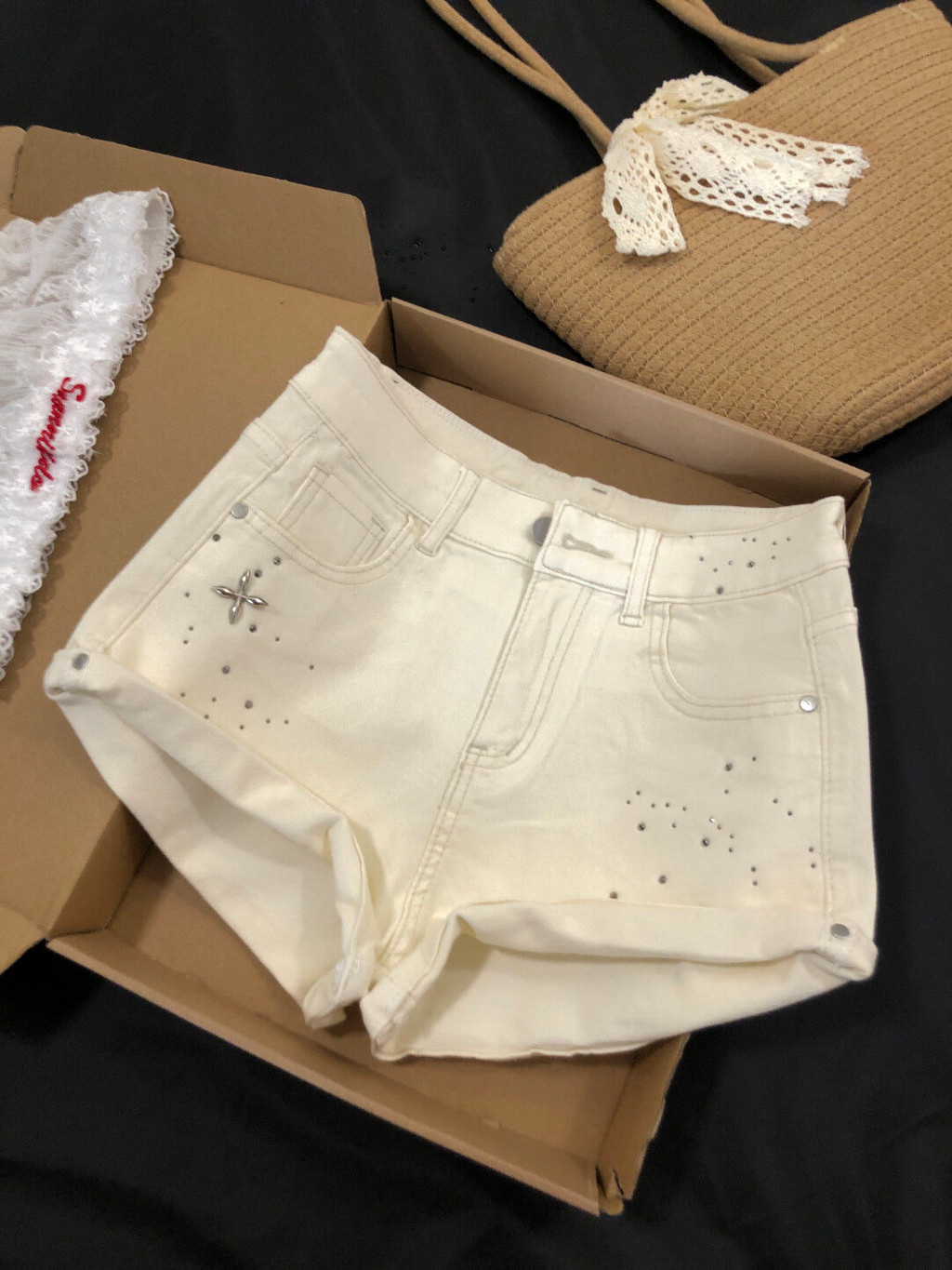 Lan ~ Quần Short Denim Chữ A Nữ, Phong Cách Phương Tây, Co Dãn Mỏng, Thích Hợp Mùa Hè