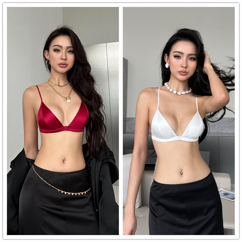 Nữ Ngực Nhỏ Tập Hợp Áo Ngực Nút Trước Quần Lót Không Vòng Thép Mỏng Đệm Thanh Niên Cô Gái Quần Lót
