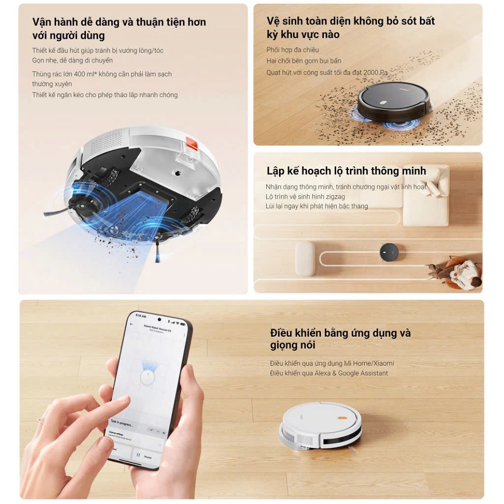 Mô tả Robot Hút Bụi Lau Nhà Xiaomi Vacuum E5 | 3 Cấp Độ Hút | Cảm Biến Né Vật Cản | BH Chính Hãng 12 Tháng - Trắng - 3