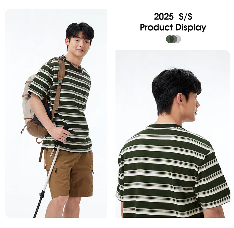 Mô tả CAMEL CROWN Sọc Quần Áo Nam Tính Khí Ngắn Tay Rời Top Áo polo Thường Ngày - 5