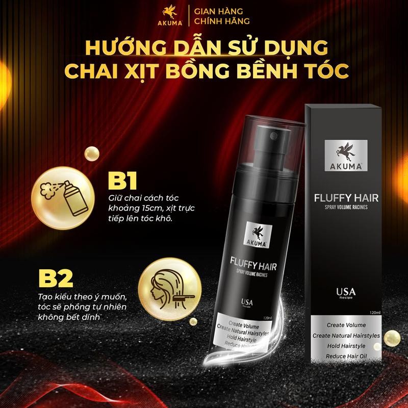 Mô tả Xịt bồng bềnh AKUMA FLUFFY HAIR 120ml - Làm phồng tóc, kiềm dầu ngăn ngừa bết tóc, dùng cho cả nam và nữ. - 3