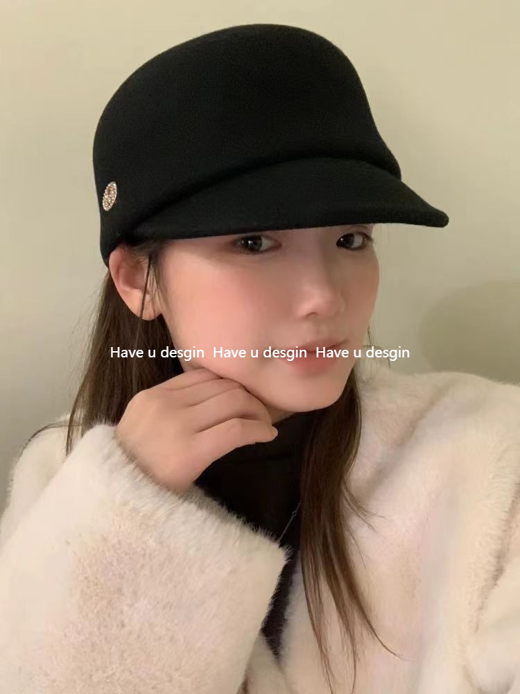 Have u desgin Thu Đông Đơn Giản Thanh Lịch Top Mũ Nữ Len Kim Cương Giả Mũ Anh Retro Tất Cả Trận Đấu Beret Phiên Bản Hàn Quốc Hợp Thời Trang