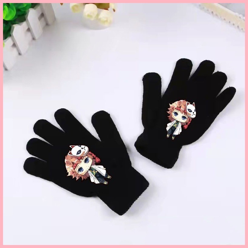 Găng Tay Găng Tay Anime Dệt Kim Full-Finger Găng Tay Chia Ngón Tay Demon Slayer Nezuko Bướm Ninja Antifreeze Thời Trang Hợp Thời Trang Win