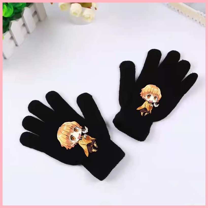 Găng Tay Găng Tay Anime Dệt Kim Full-Finger Găng Tay Chia Ngón Tay Demon Slayer Nezuko Bướm Ninja Antifreeze Thời Trang Hợp Thời Trang Win