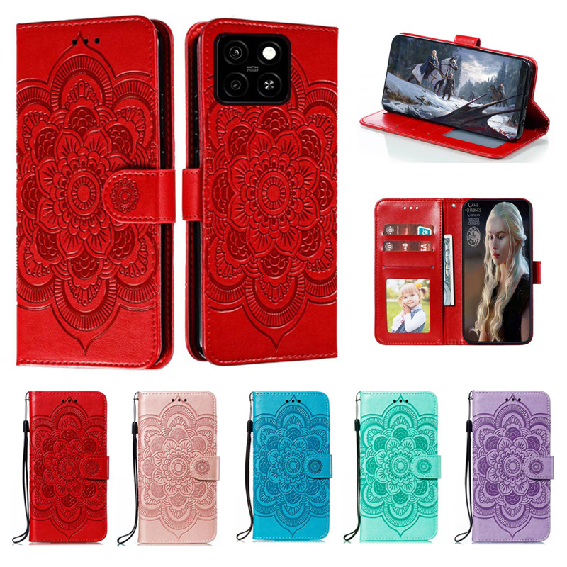 Emboss Hoa Da Ốp Lưng Điện Thoại ZTE Blade A35 A55 Ví Datura Flip Book Case Cover Funda