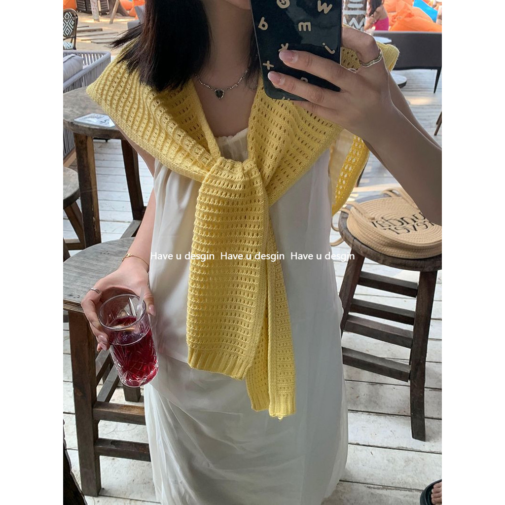 Have u desgin [Thiết kế đơn giản] ins Blogger Cùng phong cách Khăn choàng dệt kim phong cách đơn giản Nữ Xuân Hè Phù hợp với cổ áo giả Trang trí áo ghi lê Khăn quàng cổ đa chức năng
