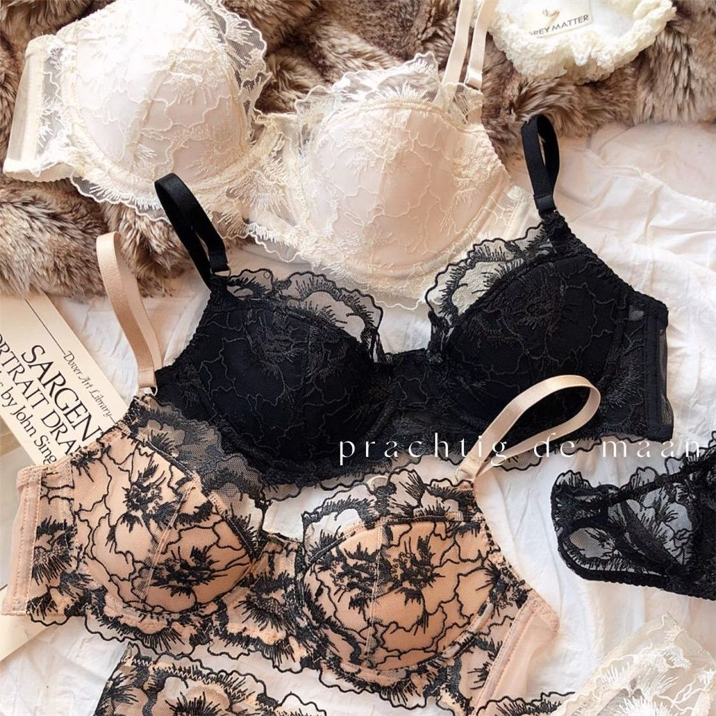 Pháp Gợi Cảm Thêu Ren Lớn Ngực Nhìn Nhỏ Thép Mềm Vòng Push-Up Áo Ngực Thiết Lập Nhẹ Đồ Lót Sang Trọng Mỏng
