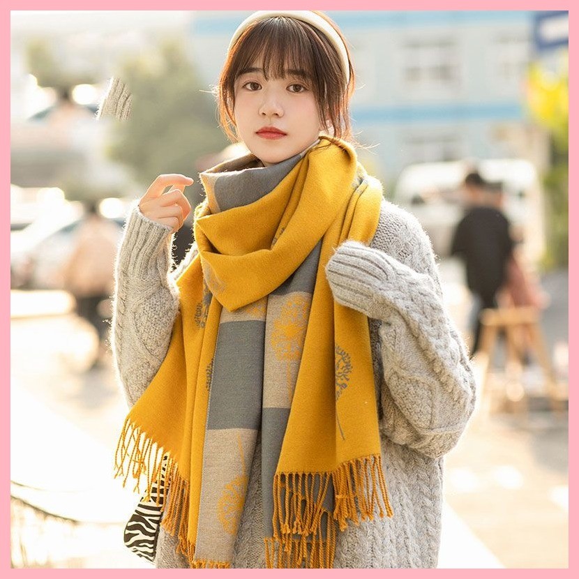 Khăn Găng Tay Quà Tặng Khăn Cashmere Nữ Mùa Đông Phù Hợp Với Mùa Xuân Thu Dài Phong Cách Mẹ Khăn Choàng Bên Ngoài Hai Mặt Dệt Kim Yếm Dày