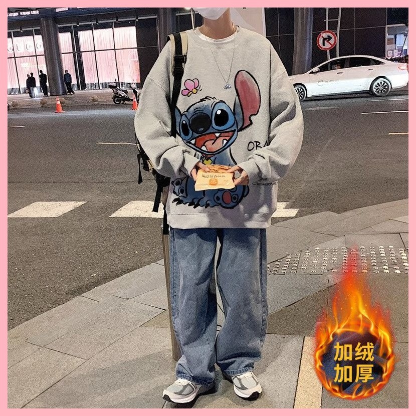Áo khoác Quần áo Áo Áo Stitch Abomination Lilo Pelekai Reuben Woops Stitch Abomination In Hình Áo Dài Tay Nam Dạo Phố ins Thiết Kế Mỹ Top Niche Cổ Tròn Lông Cừu Lót Áo Hợp Thời Trang