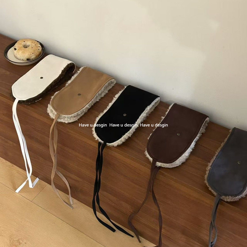Have u desgin Zhang Yuanying Cùng Phong Cách Hàn Quốc Retro Ấm Áp Thịt Cừu Len Da Lộn Tai Túi Tai Thu Đông Chống Lạnh Chống Đóng Băng Earmuffs Nữ