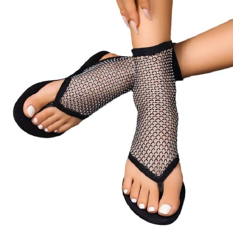 Dép Nữ Mùa Xuân Hè Ngoài Trời Flat Kim Cương Giả Lưới Câu Cá Thời Trang Đơn Giản
