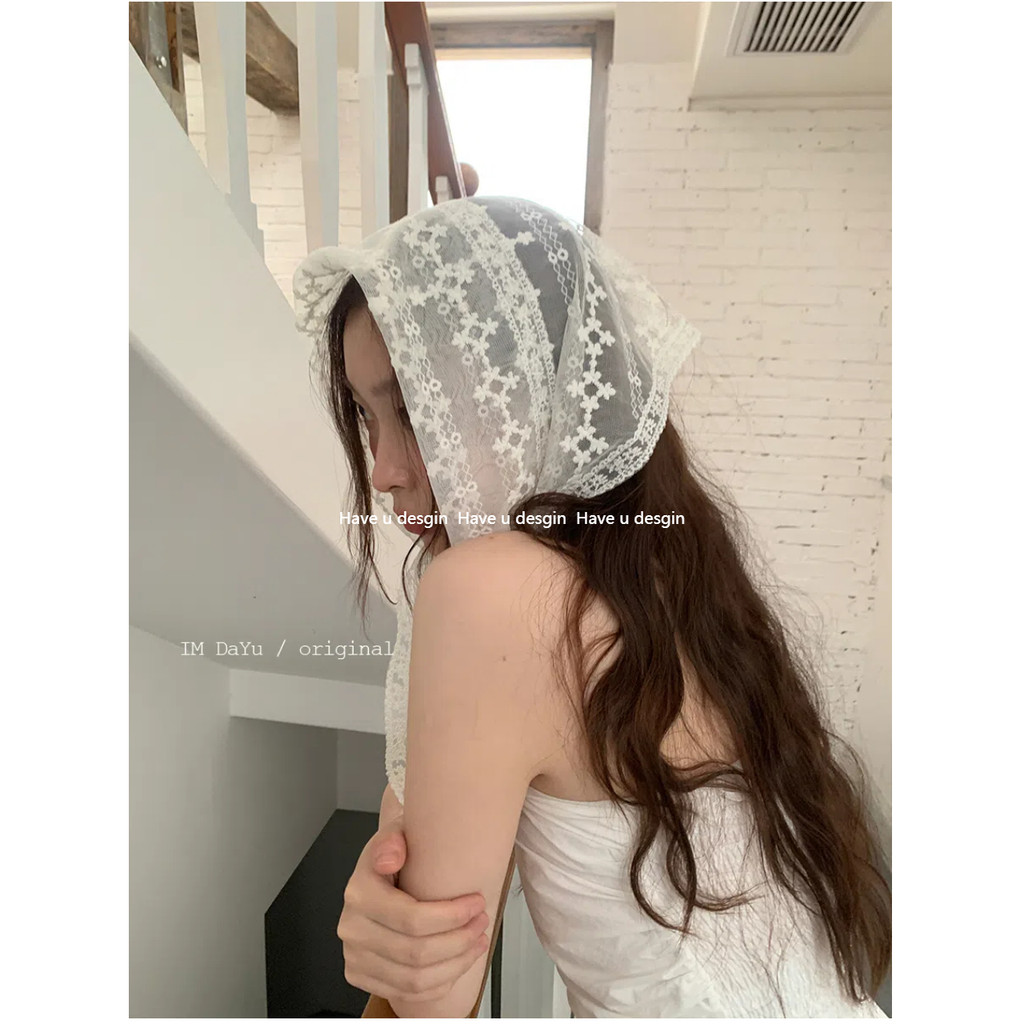 Have u desgin Pháp Ren Tam Giác Khăn Trùm Đầu Phong Cách Hàn Quốc Không Khí Đa Năng Khăn Lụa Khăn Thời Trang Phù Hợp Với Váy