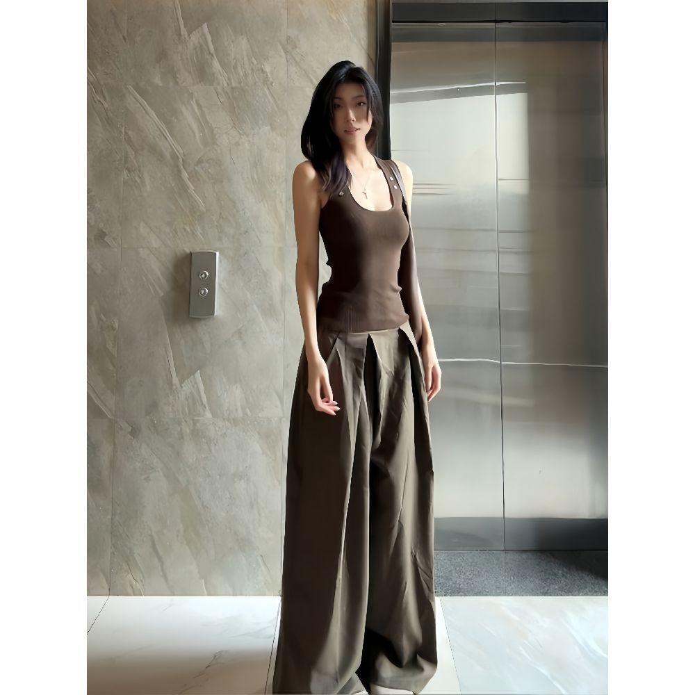 Lan ~ American Hot Girl Cổ Chữ U Nhỏ Camisole Nữ Mùa Hè Phong Cách Mới Slim-fit Ôm Hơn Nhìn Bên Trong Mặc Bên Ngoài Áo Không Tay Top