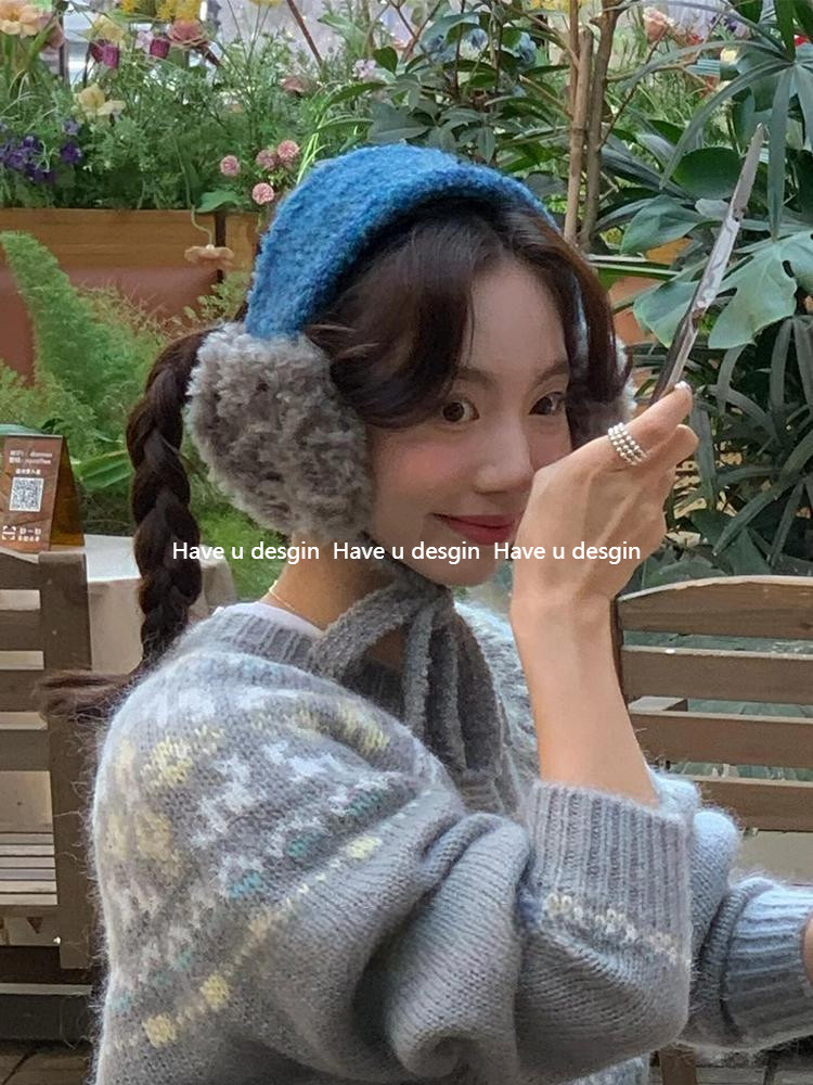 Have u desgin Influencer Cùng Phong Cách Màu Xanh Xám Sang Trọng Buộc Tai Giữ Ấm Mùa Đông Đi Xe Đạp Đầu Bịt Tai Bịt Tai Northe