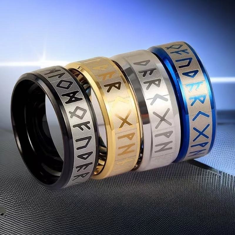 Viking Cướp Biển Phong Cách Rune Nhẫn Unisex Nhiều Màu Titan Nhẫn Bắc ...