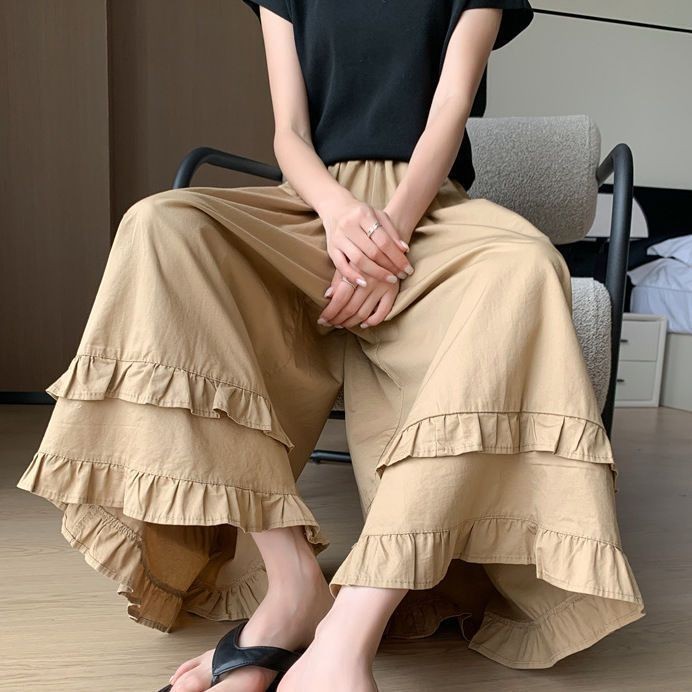 Lan ~ Mắt Cá Chân Dài Culottes Nữ Mùa Hè Phong Cách Mới Plus Kích Thước Béo MM Cao Cấp Thường Ngày Ren Mỹ Ống Rộng Culottes