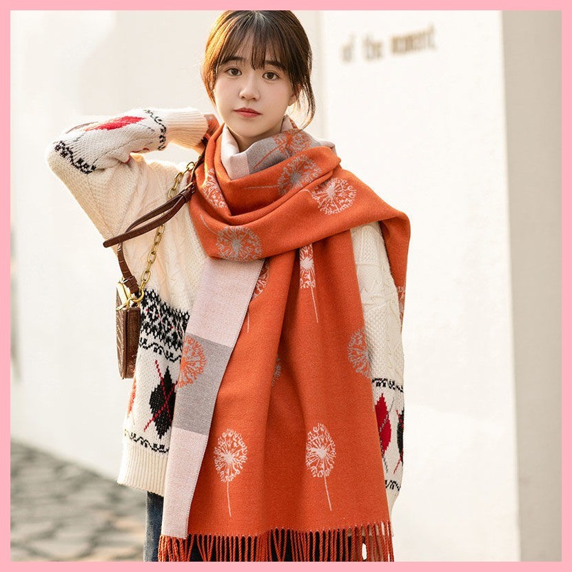 Khăn Găng Tay Quà Tặng Khăn Cashmere Nữ Mùa Đông Phù Hợp Với Mùa Xuân Thu Dài Phong Cách Mẹ Khăn Choàng Bên Ngoài Hai Mặt Dệt Kim Yếm Dày
