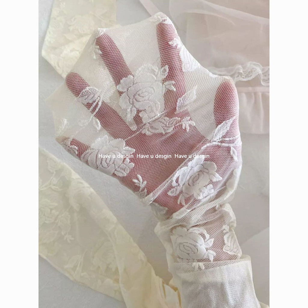 Have u desgin Hoa Hồng Họa Tiết Vớ Trắng Nguyên Chất Desire Phong Cách Ren Jacquard Ngọt Ngào Pháp Mùa Hè Siêu Mỏng Trong Suốt Thịt Chân Đẹp Quần Nữ