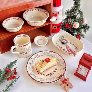Giáng Sinh Bầu Không Khí Bộ Đồ Ăn Bắc Âu Hộ Gia Đình Đĩa Gốm Phương Tây Đĩa Thực Phẩm Cốc Salad Bát