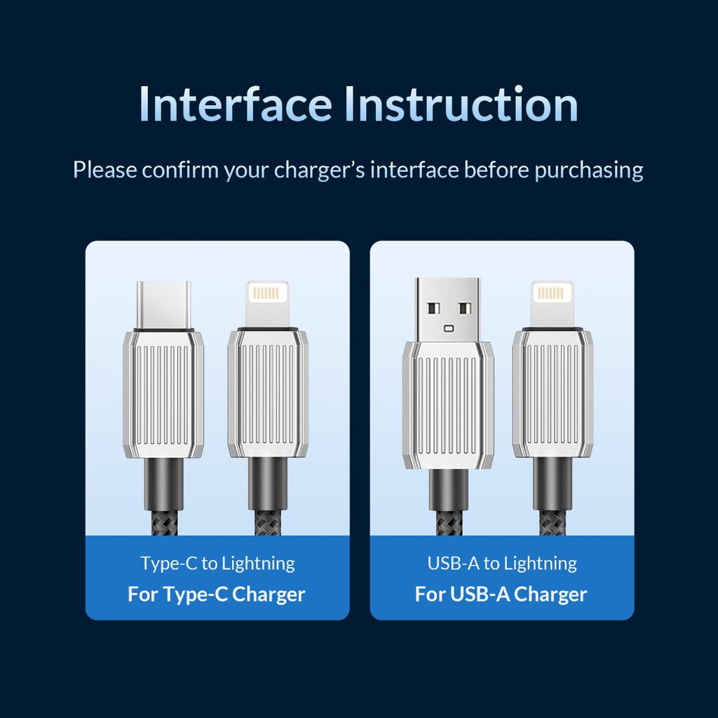 Mô tả Cáp sạc Lightning ORICO USB A sang Lightning PD60W Sạc cho iPhone 14 pro iPhone 7 8 iPhone X (GQZ12) - 3