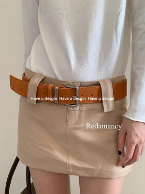 Có bạn desgin Mùa Thu Đông Thời Trang Nữ Thắt Lưng Nâu Phong Cách Mờ Giả Da Hươu Nhung Thắt Lưng Quần Váy Thắt Lưng Prem